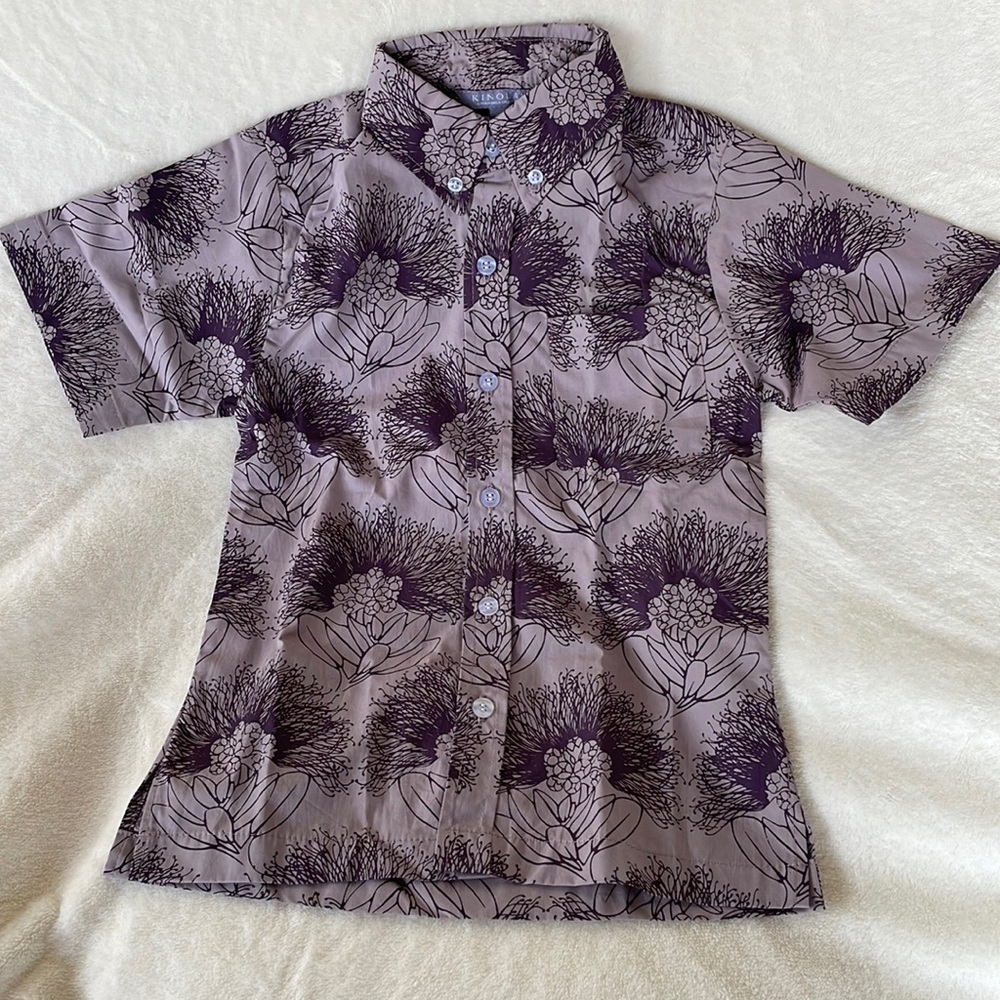 Kinolau by Manaola Aloha Shirt, Boys 4T, Kalihilehua print, Nirvana-Plum color